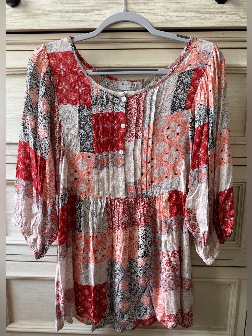 Hayden Red & Coral Patchwork Peasant Tunic